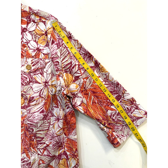 Ruby Rd Blazer Womens 24W Red Orange Floral Button Front Beaded Cotton Jacket - Picture 7 of 8